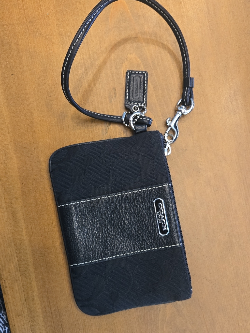 Coach Black Signature Canvas & Leather Wristlet
